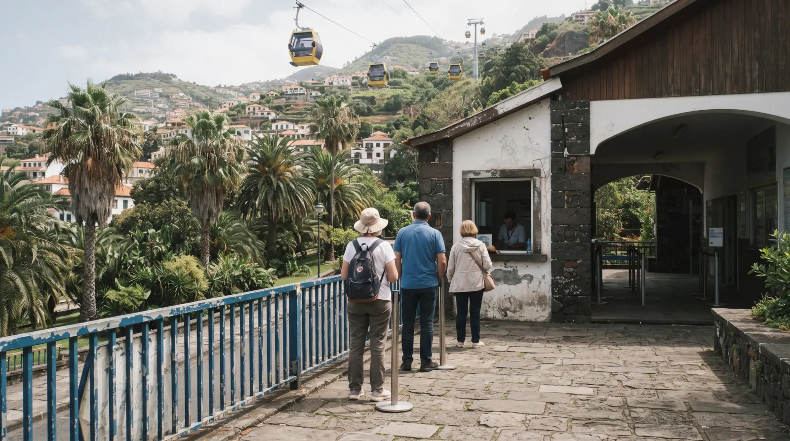 A coastal path on Madeira with figures illustrating Madeira prices for trails, buses and sights