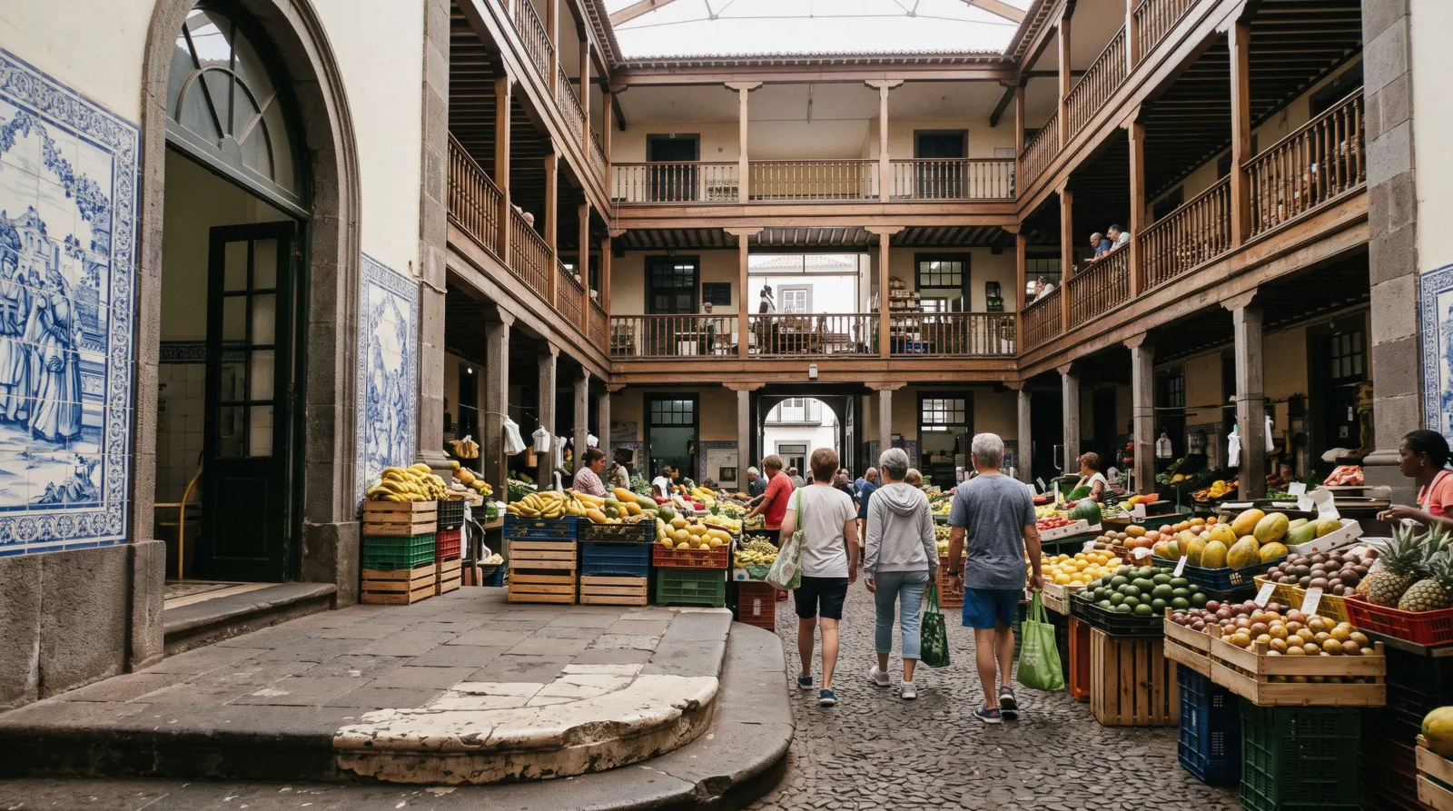 Mercado dos Lavradores market building and tiled facade in Funchal