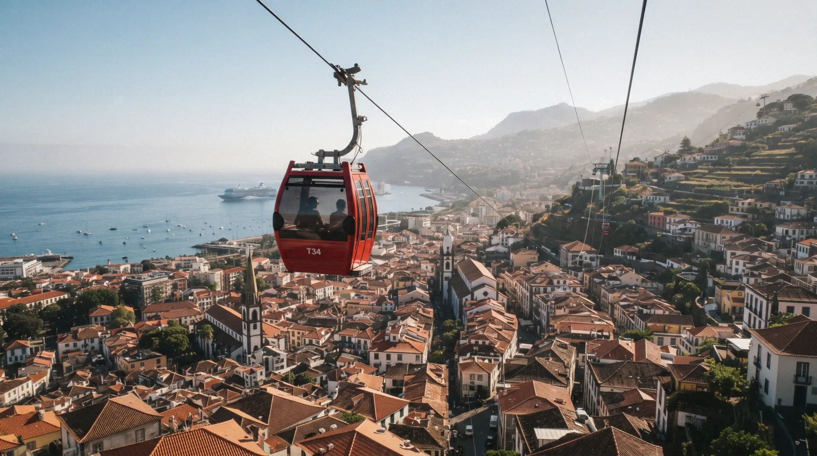 A cable car cabin climbing from Funchal towards Monte, one of the Madeira tickets bought on the day